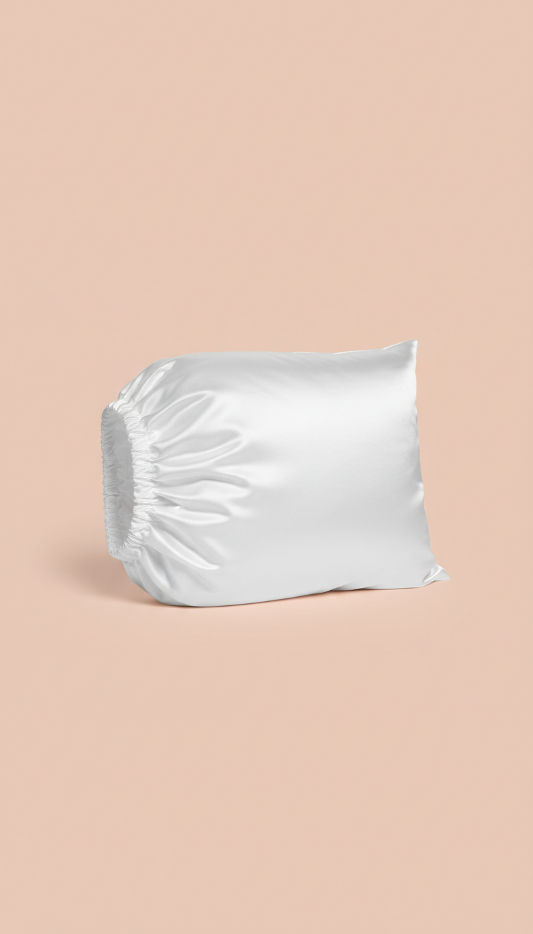 Funda de almohada de seda blanca con elástico